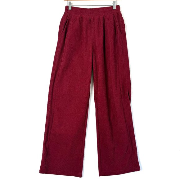 Halara Corduroy Wide Leg Elastic Waist Pull On Pants Womens S Red Burgundy NEW - Picture 1 of 8